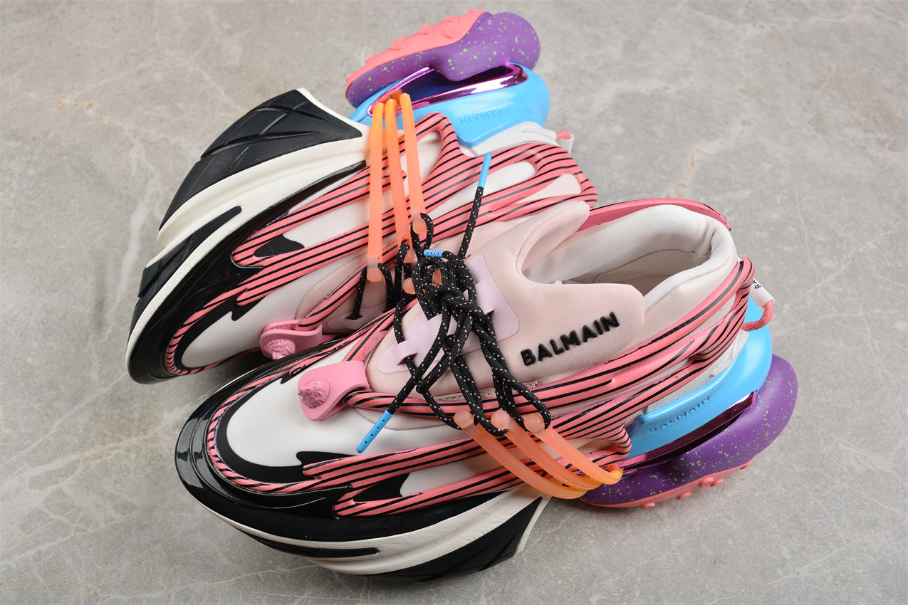 Balmain Unicorn Trainers in Neoprene and Leather White/Pink