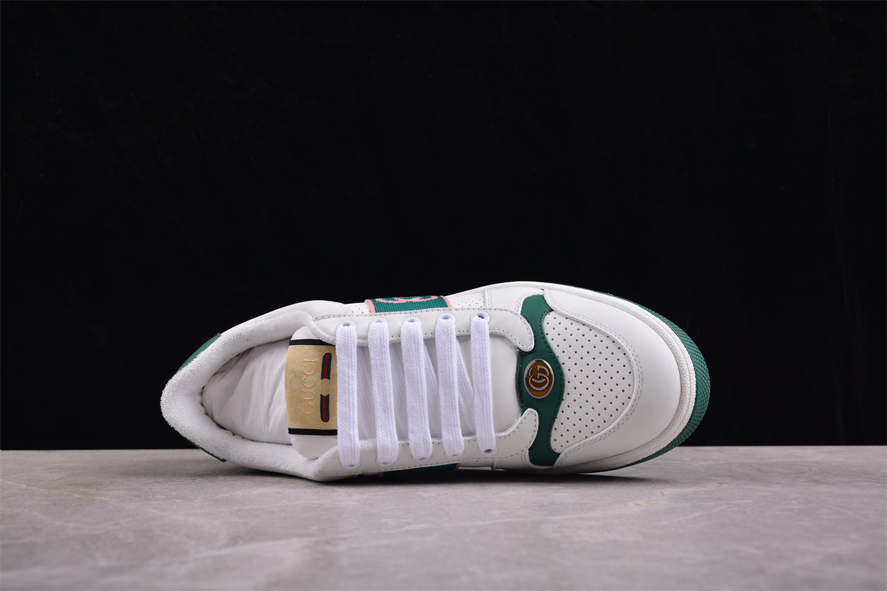 Gucci Screener White & Green Leather Sneakers