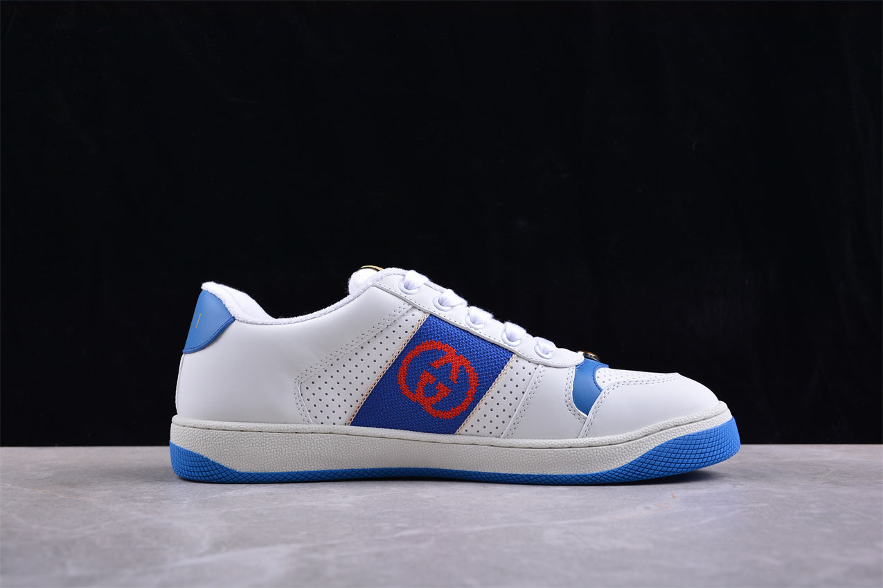 Gucci Screener White & Blue Leather Sneakers