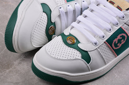 Gucci Screener White & Green Leather Sneakers