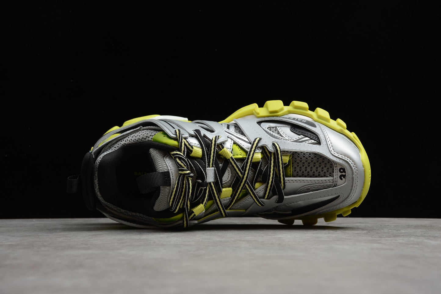Men's Silver & Lime Green Track Sneakers