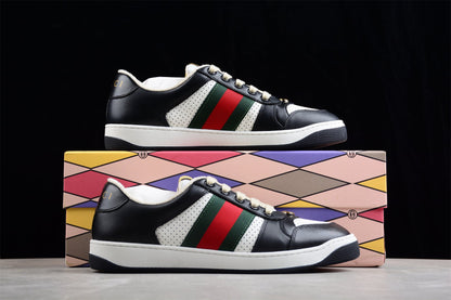 Gucci Women's Screener Black White Leather Sneakers