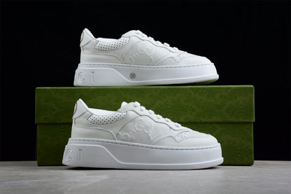 Gucci Embossed GG Logo White Platform Sneakers