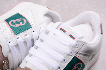 Gucci White, Pink & Green Leather Sneakers