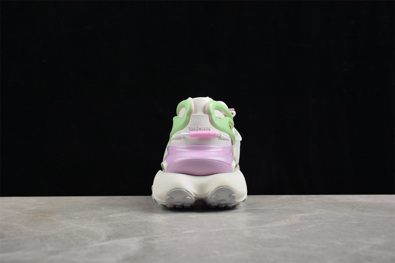 Balmain Unicorn Trainers in Neoprene and Leather Light Pink/Jade