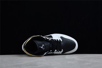 Nike Air Jordan 1 Mid White Black Metallic Gold Sneakers