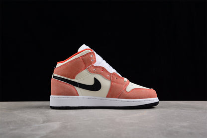 Air Jordan 1 Mid GS Orange Suede Sneakers