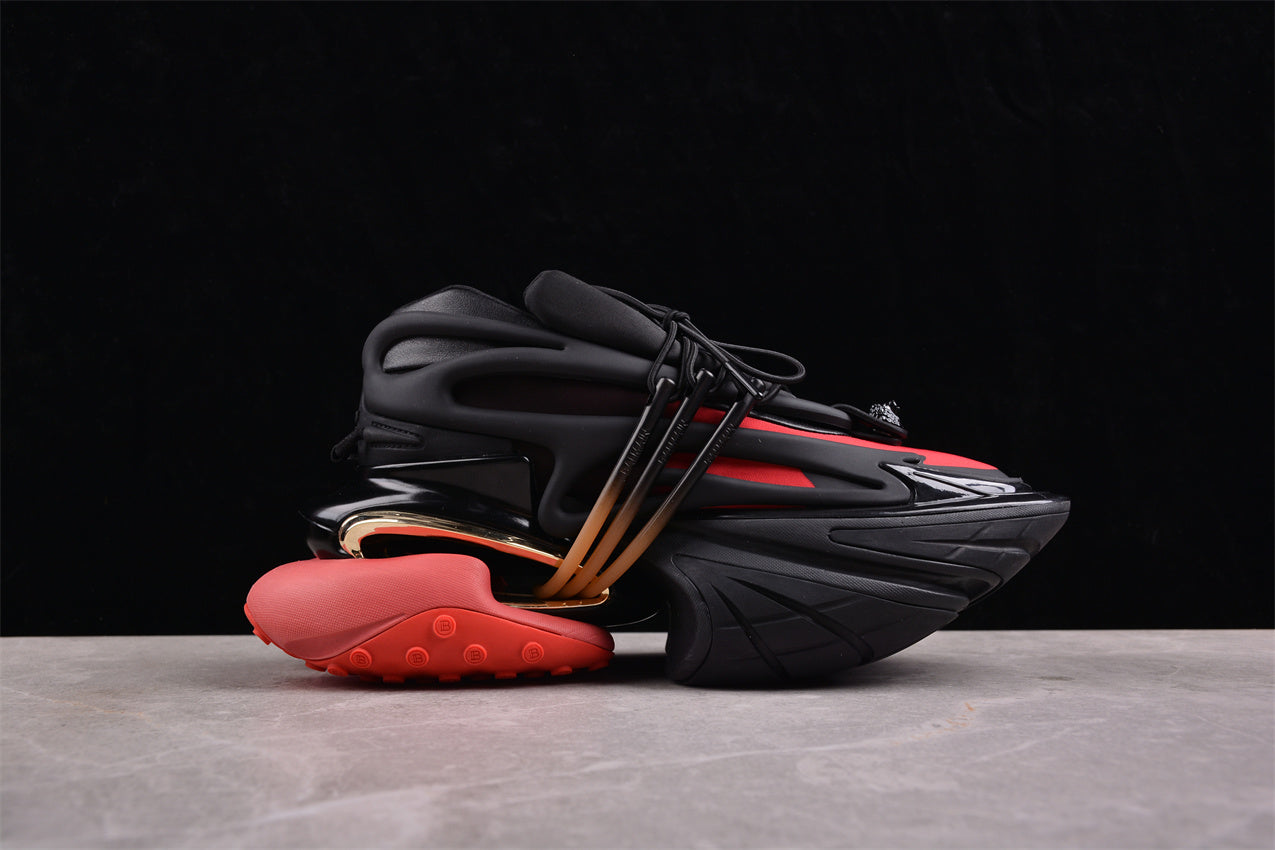 Balmain Unicorn Sneakers Light Black/Red – Neoprene and Leather