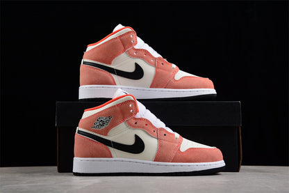 Air Jordan 1 Mid GS Orange Suede Sneakers