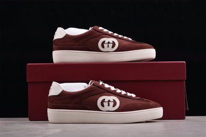 Gucci Interlocking G Brown Suede Low Top Sneakers