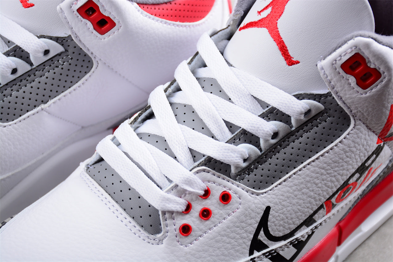 Air Jordan 3 OG Fire Red DIY "Love Basketball" Shoes