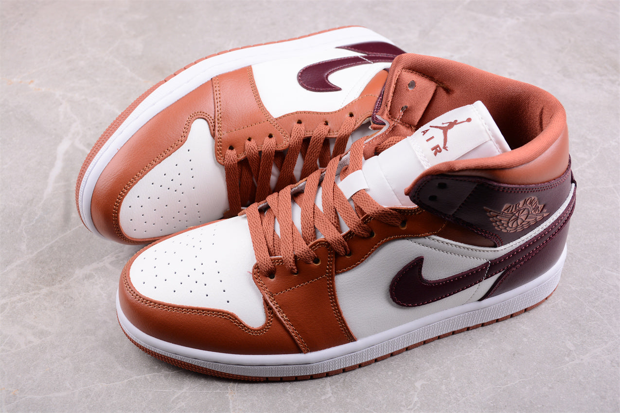 Nike Air Jordan 1 Mid "Dusty Peach Sail White Night Maroon"