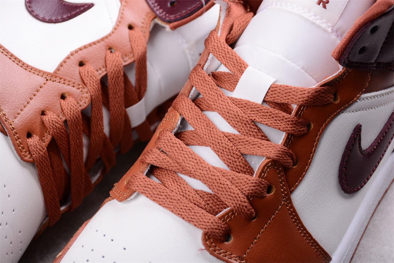Nike Air Jordan 1 Mid "Dusty Peach Sail White Night Maroon"