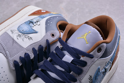 Air Jordan 1 Low SE Phantom Repaired Denim Sneakers