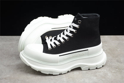 Alexander McQueen Tread Slick Black White Canvas Boots