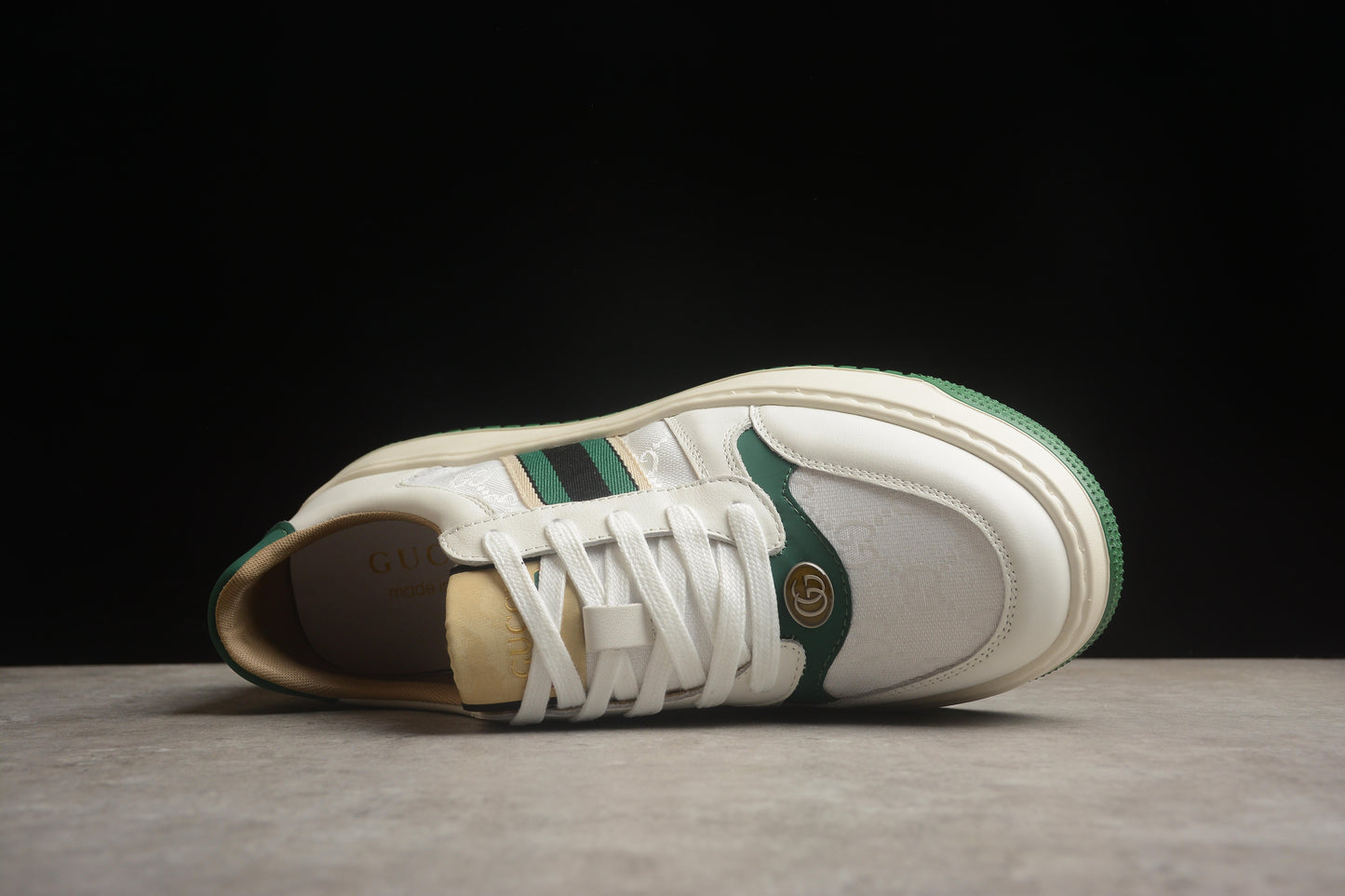 Gucci Chunky Screener GG White & Green Leather Sneakers