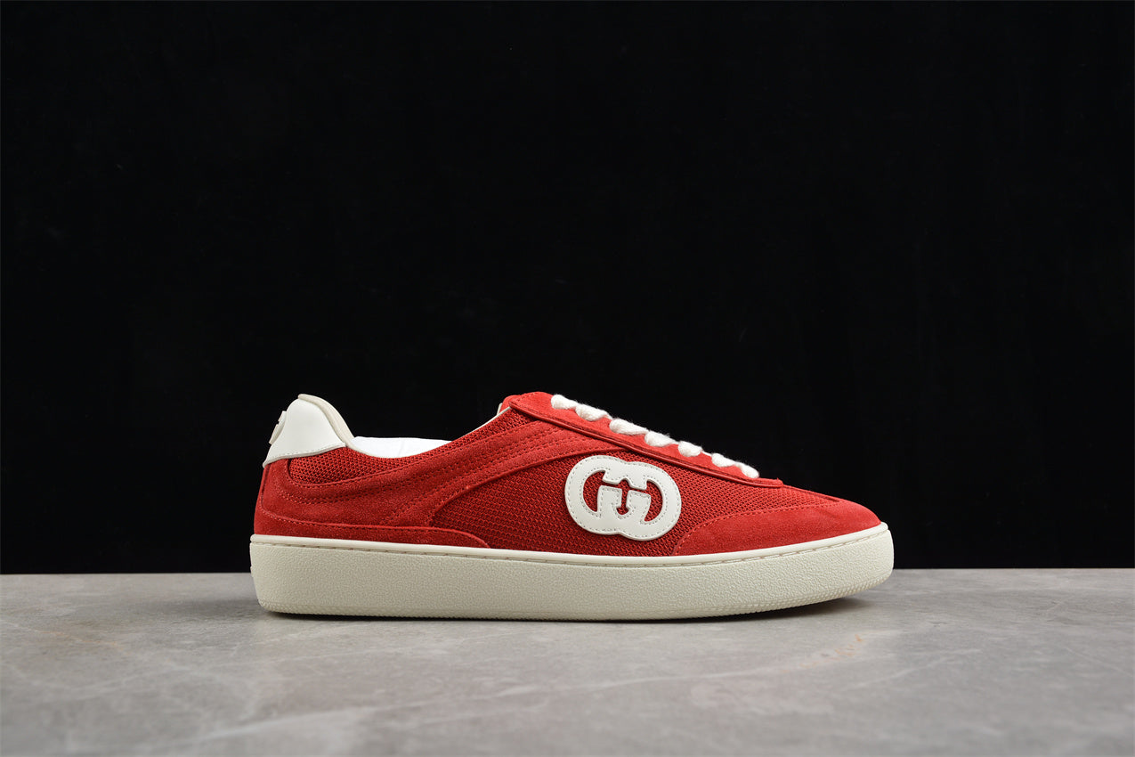 Gucci Red Suede Low-Top Sneakers