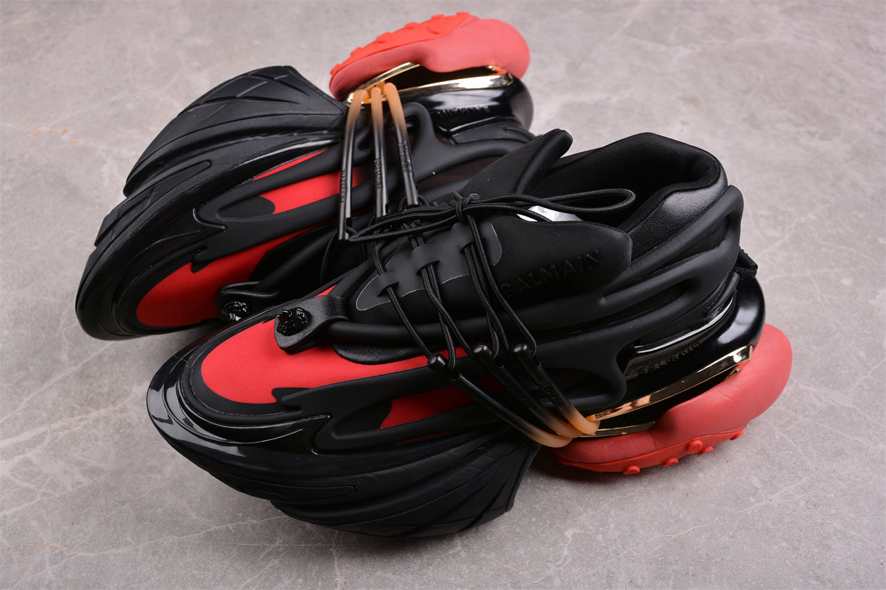 Balmain Unicorn Sneakers Light Black/Red – Neoprene and Leather