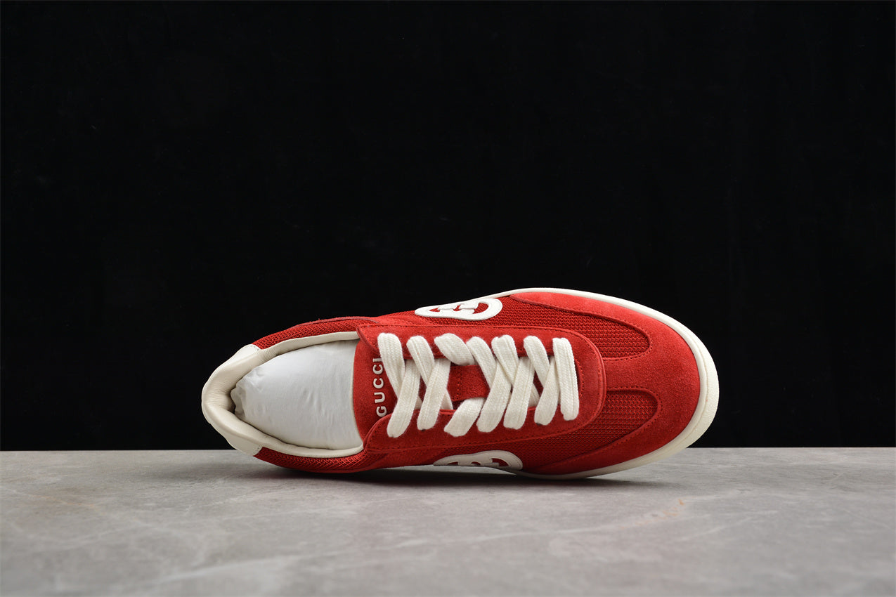 Gucci Red Suede Low-Top Sneakers