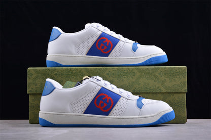 Gucci Screener White & Blue Leather Sneakers