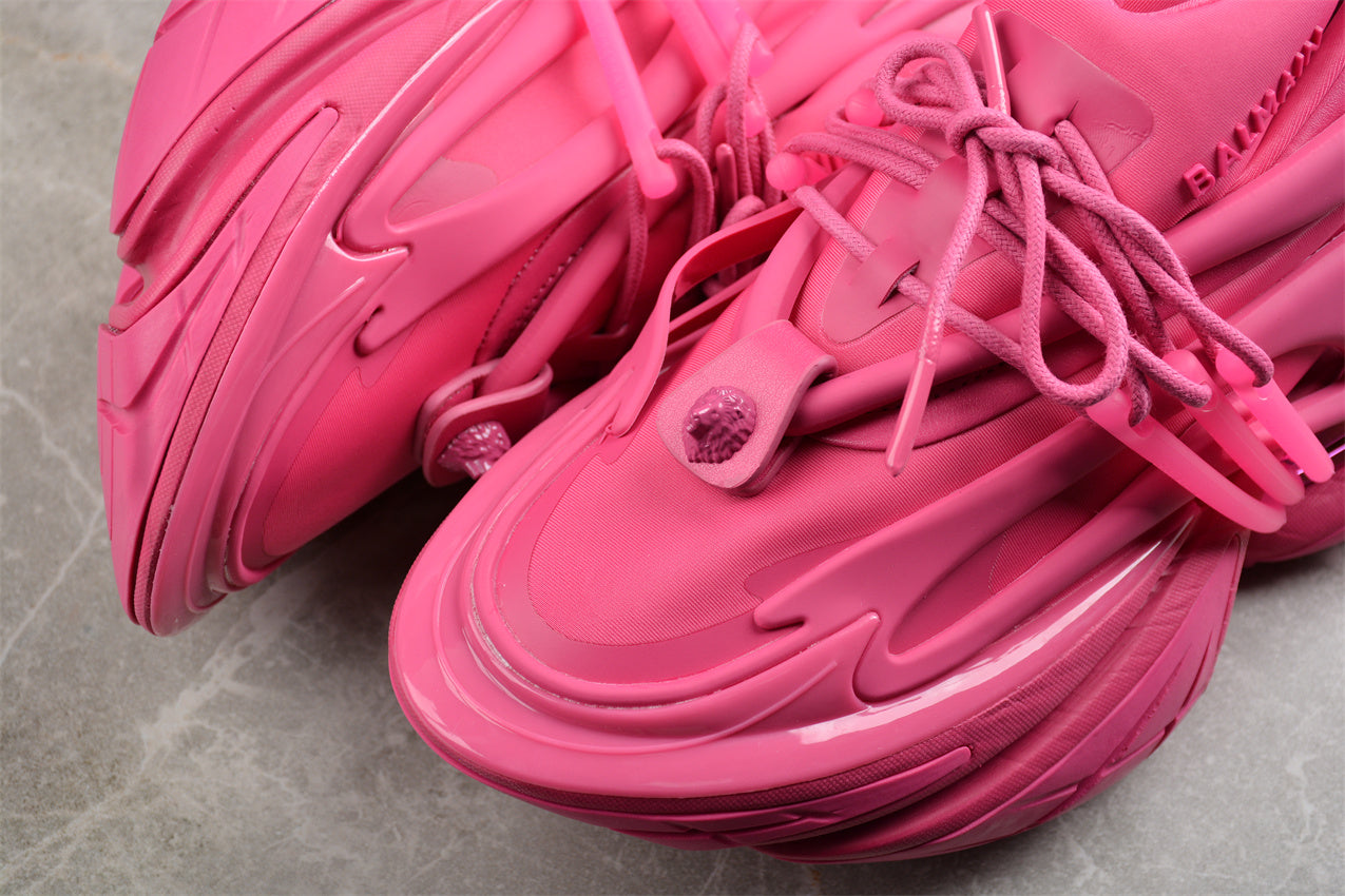 Balmain Unicorn Trainers in Neoprene and Leather Rose