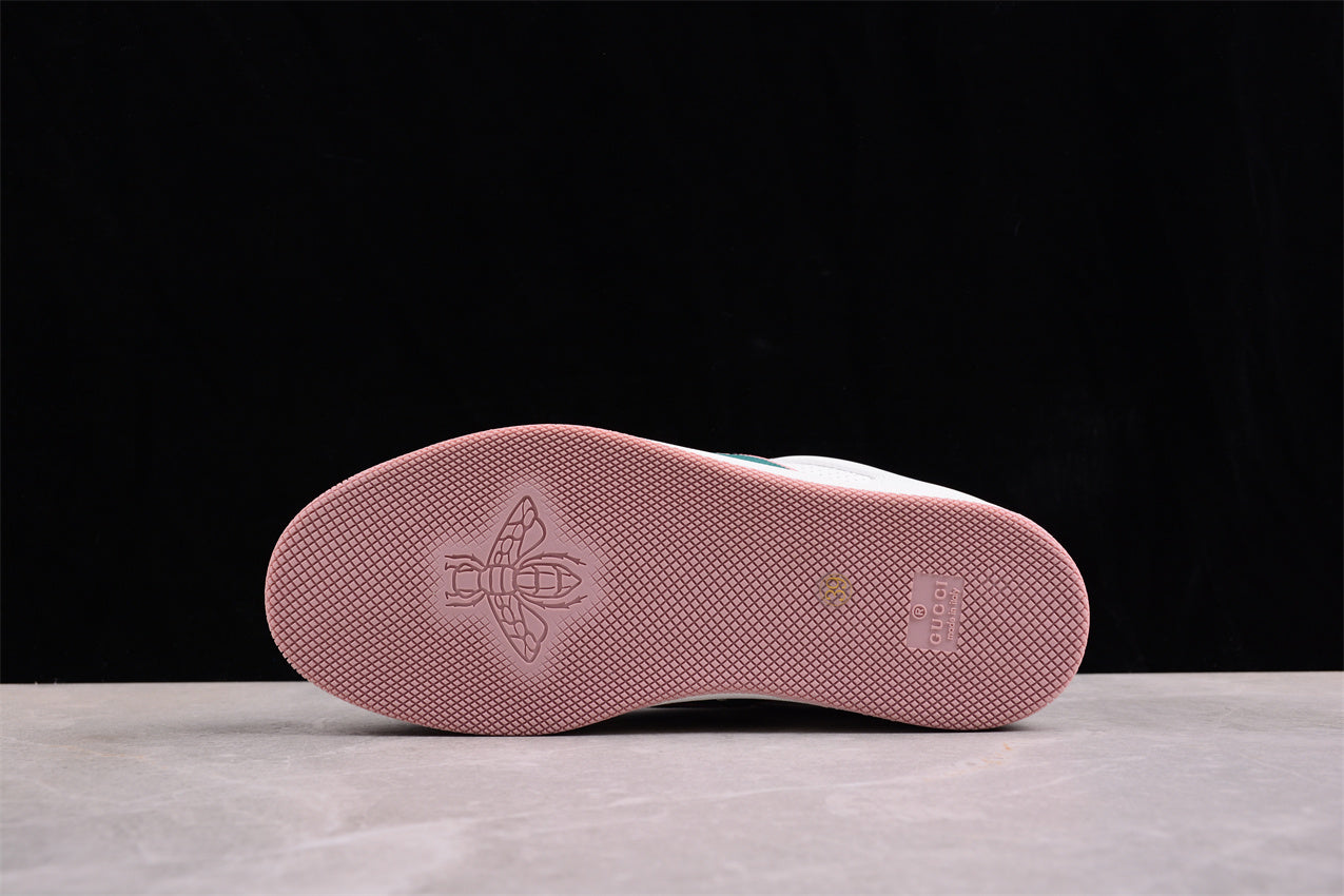 Gucci White, Pink & Green Leather Sneakers