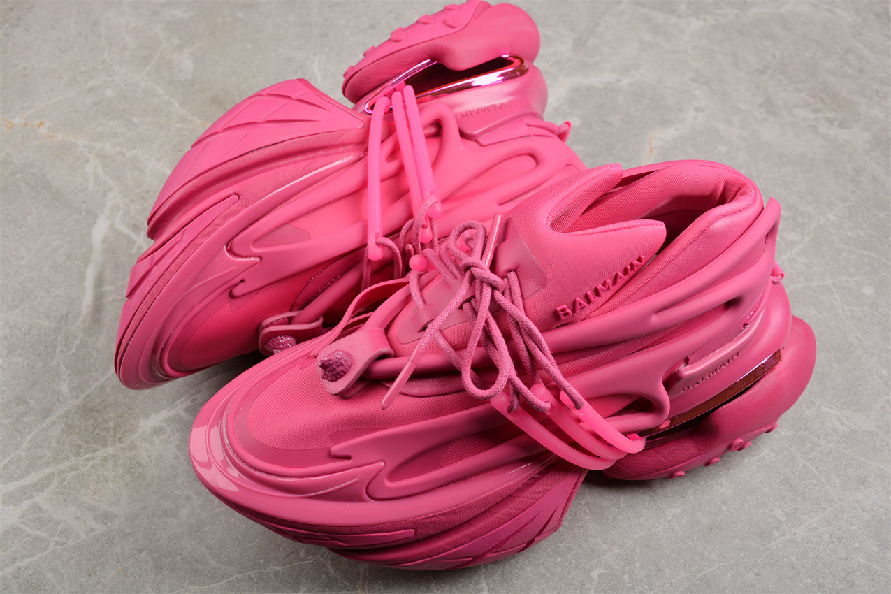 Balmain Unicorn Trainers in Neoprene and Leather Rose