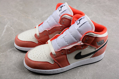 Air Jordan 1 Mid GS Orange Suede Sneakers