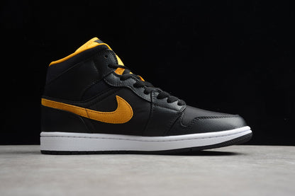 Nike Air Jordan 1 Mid Black Metallic Gold White Sneakers