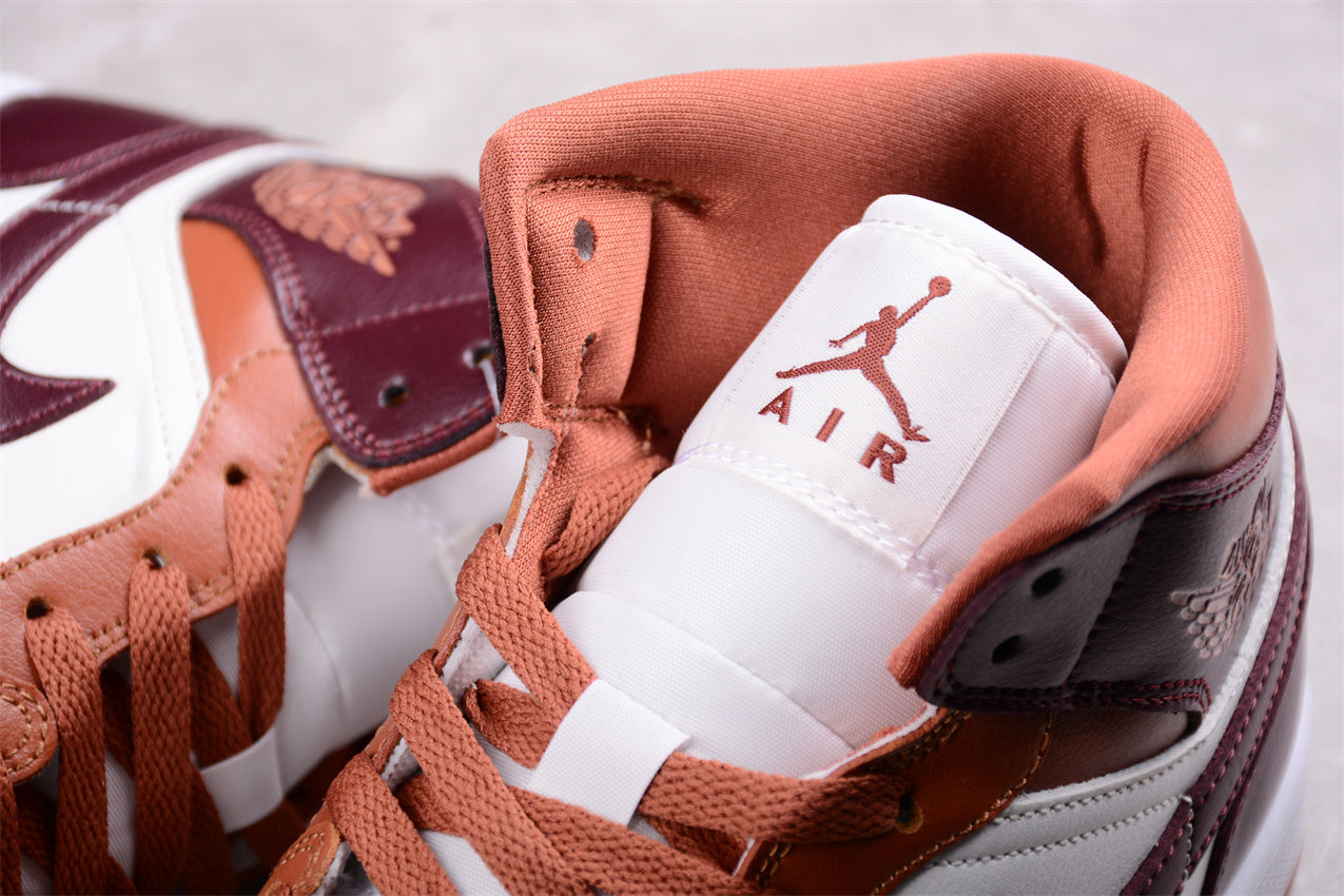 Nike Air Jordan 1 Mid "Dusty Peach Sail White Night Maroon"