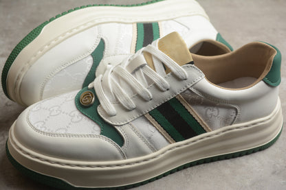 Gucci Chunky Screener GG White & Green Leather Sneakers