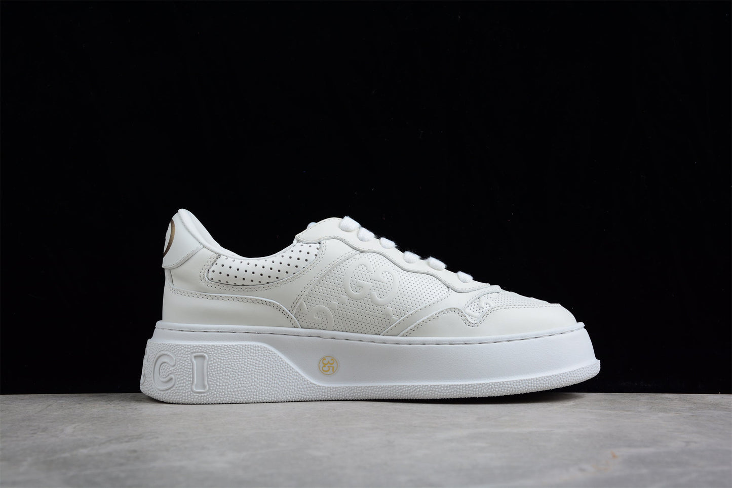 Gucci Embossed GG Logo White Platform Sneakers