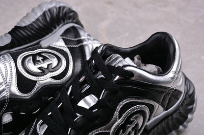 Gucci Ripple Silver & Black Leather Sneakers