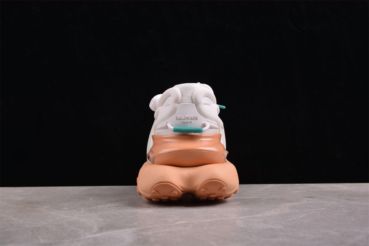 Balmain Unicorn Sneakers in Taupe/White/L. Green – Neoprene and Leather