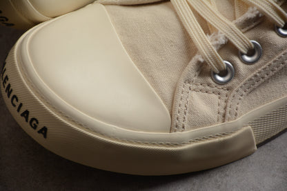 Balenciaga Paris Distressed High Canvas Cream Sneakers