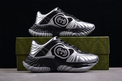 Gucci Ripple Silver & Black Leather Sneakers