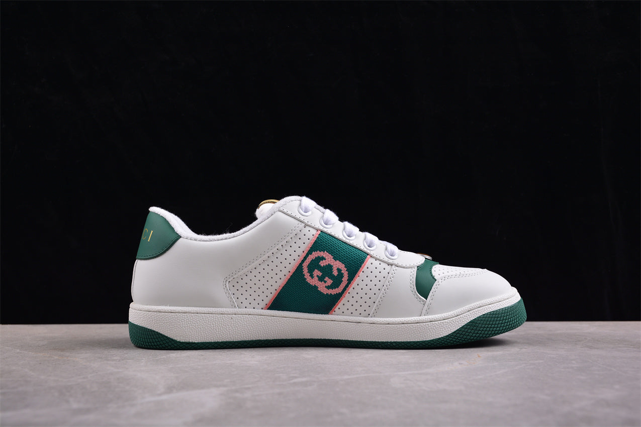 Gucci Screener White & Green Leather Sneakers