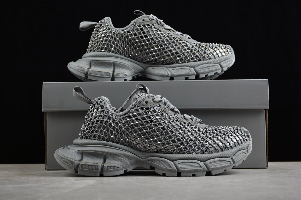 Balenciaga 3XL Fishnet Silver Sneakers