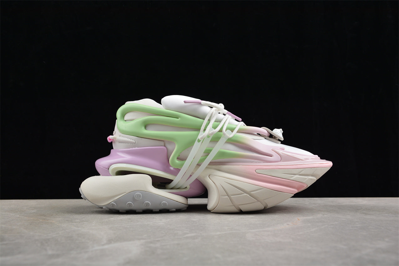 Balmain Unicorn Trainers in Neoprene and Leather Light Pink/Jade