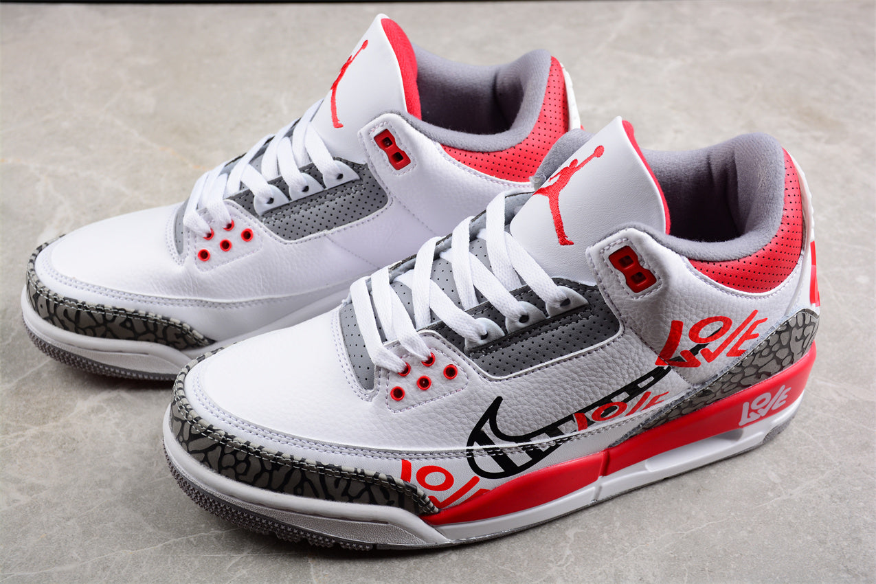 Air Jordan 3 OG Fire Red DIY "Love Basketball" Shoes