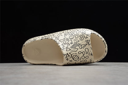 Adidas Yeezy Slide Bone White Black Graffiti Sandals