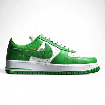 Nike Air Force 1 Low White Green Monogram Sneakers