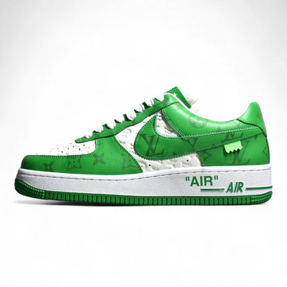 Nike Air Force 1 Low White Green Monogram Sneakers