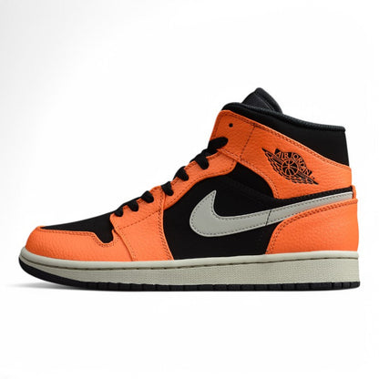 Nike Air Jordan 1 Mid Black Light Bone Orange Sneakers