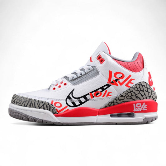 Air Jordan 3 OG Fire Red DIY "Love Basketball" Shoes