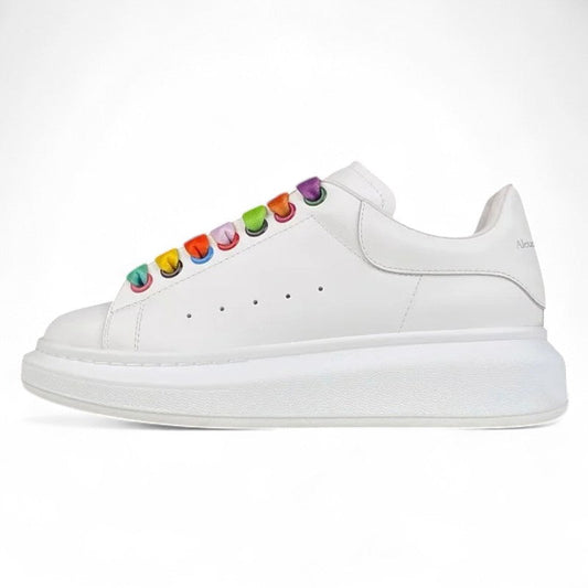 Alexander McQueen Oversized Sneakers – White with Rainbow Laces