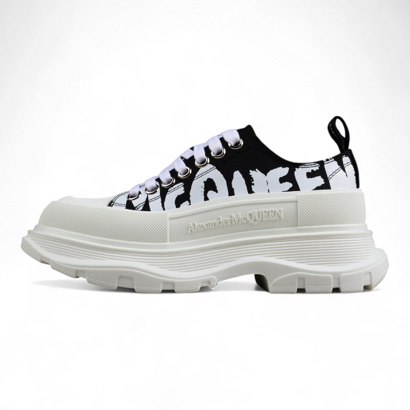 Alexander McQueen Tread Slick Low Lace-Up – Canvas Graffiti Black/White