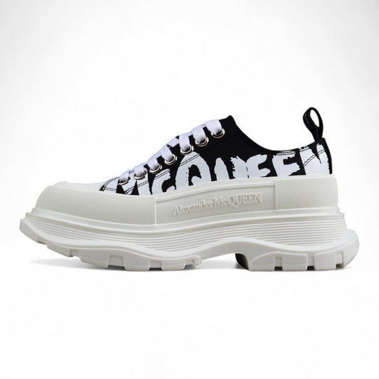 Alexander McQueen Tread Slick Low Lace-Up – Canvas Graffiti Black/White
