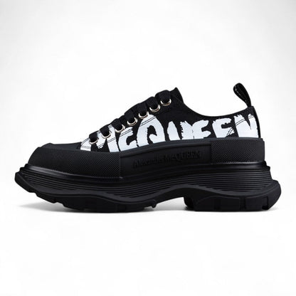 Alexander McQueen Tread Slick Graffiti Black Canvas Sneakers