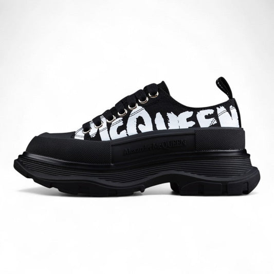Alexander McQueen Tread Slick Low Lace-Up in Canvas Graffiti Black